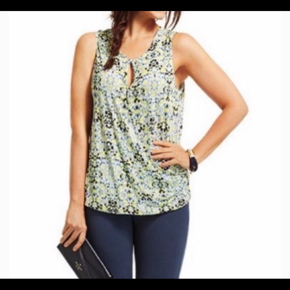CAbi Sleeveless Cross Over Knit Top Keyhole Mosaic Print #257